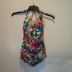 bright multi colored one piece swimsuit size10